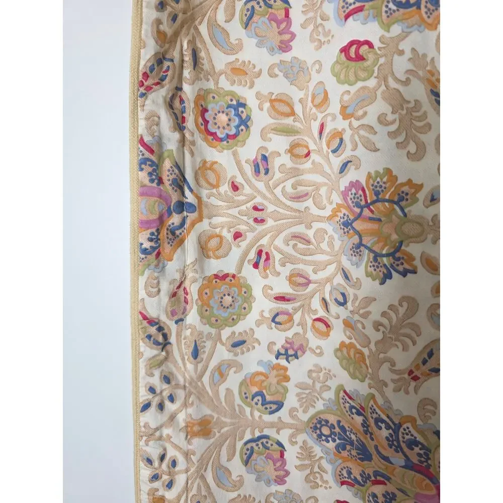 RALPH LAUREN CHAPS Tan Blue Floral Brown Border KING Pillow Sham Set of 2